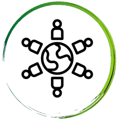 Earth surrounded by people.  Culture icon